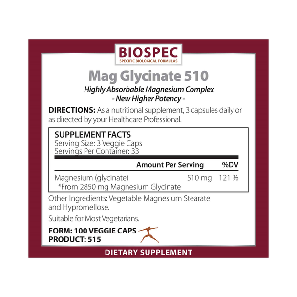 Mag Glycinate 510 100 Count - Biospec Nutritionals
