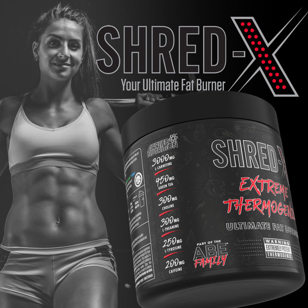 Applied Nutrition Shred X Thermo Powder  Weight Loss Fat Burner with Green Tea L Carnitine Theanine Tyrosine, Thermogenic Energy Detonator Supplement, Shred-X 300g - 30 Servings (Sour Gummy Bear)