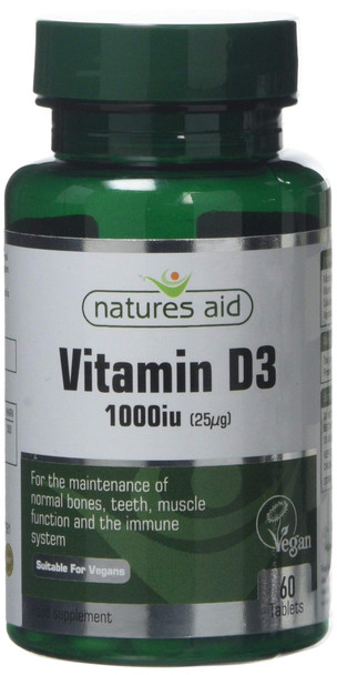 Natures Aid Vegan Vitamin D3 Tablets, 1000 iu, Count 60