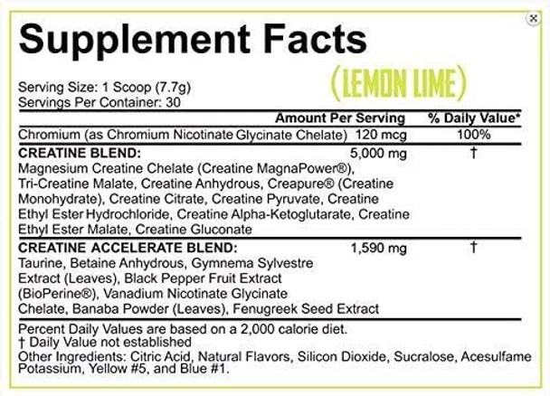 Rich Piana 5% Nutrition CreaTEN 10-in-1 Formula w/Creapure Micronized Creatine Monohydrate & MagnaPower 30 Servings (Lemon Lime)