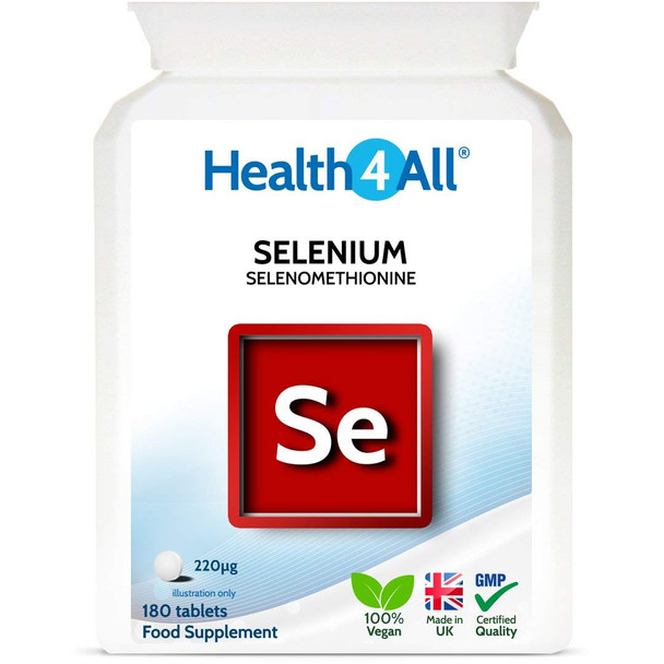 Selenium 220mcg 180 Tablets Tablets (not Capsules). High Strength Selenomethionine. Free from Yeast. Vegan. Made in The UK by Health4All