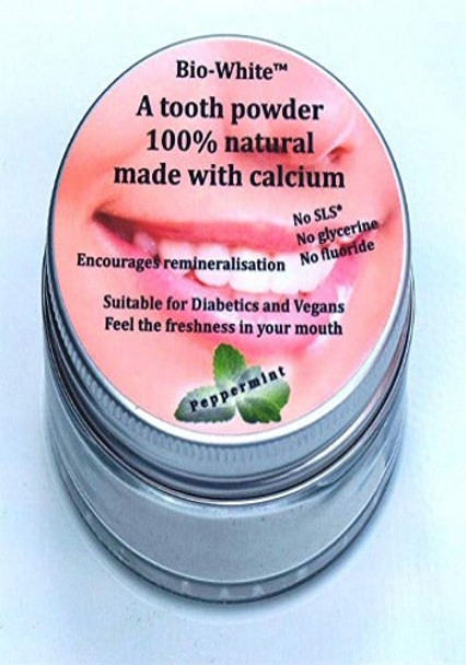 Bio-White Peppermint Tooth Powder 100% Natural Made with Calcium