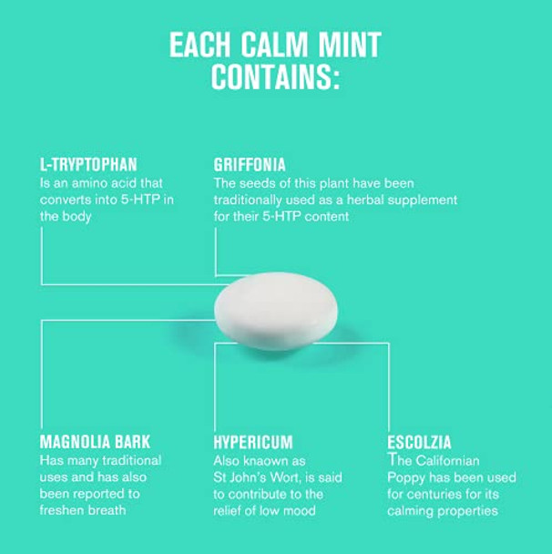 BLOCKHEAD Peppermint Calm Mints | Natural Herbal Extracts Create 5HTP To Help You Relax & Sleep - Sugar & Calorie-Free (120 Pieces)