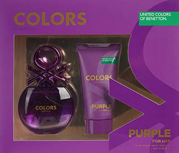 Colors De Benetton Purple For Her Giftset Eau de Toilette Spray and Body Lotion 0.33 kg