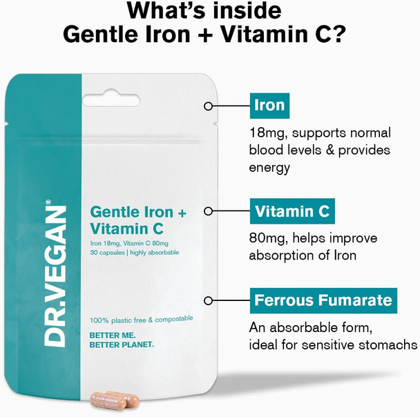 Dr Vegan Gentle Iron & Vitamin C 30 capsules Shelf Box of 5