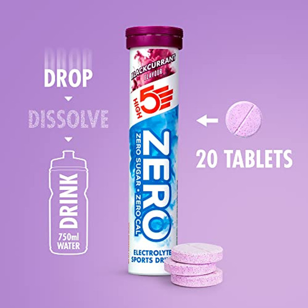HIGH5 ZERO Electrolyte Hydration Rehydration Tablets Added Vitamin C (Blackcurrant 8x20 Tablets)