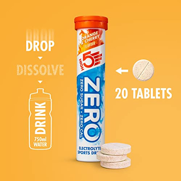 HIGH5 ZERO Electrolyte Hydration Rehydration Tablets Added Vitamin C (Orange & Cherry 8x20 Tablets)