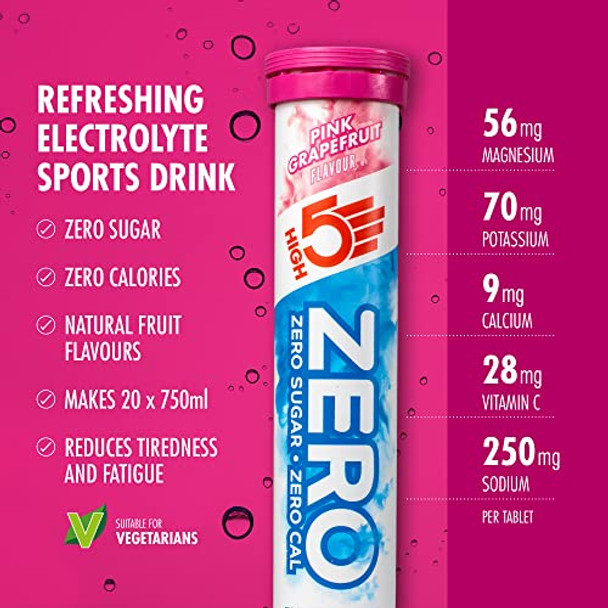 HIGH5 ZERO Electrolyte Hydration Rehydration Tablets Added Vitamin C (Pink Grapefruit 8x20 Tablets)