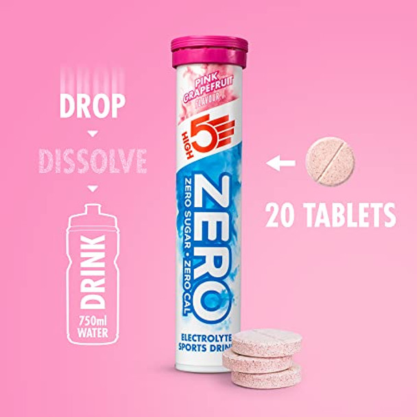 HIGH5 ZERO Electrolyte Hydration Rehydration Tablets Added Vitamin C (Pink Grapefruit 8x20 Tablets)