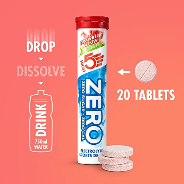 HIGH5 ZERO Electrolyte Hydration Rehydration Tablets Added Vitamin C (Strawberry & Kiwi 8x20 Tablets)
