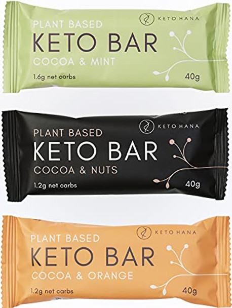 Keto Hana Cocoa & Mint Bar Keto Diet Vegan Grain Free Dairy Free Plant Based No Refined Sugars Gluten Free 1.6g Net Carbs - 40g a bar