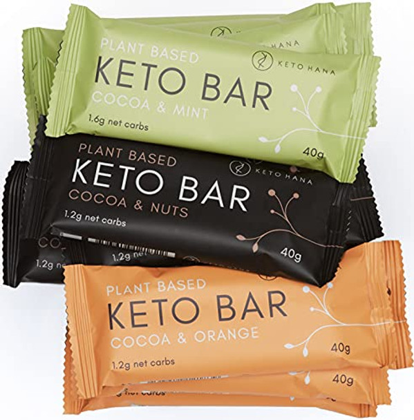 Keto Hana Cocoa & Nuts Bar Keto Diet Vegan Grain Free Dairy Free Plant Based No Refined Sugars Gluten Free 1.7g Net Carbs - 40g a bar