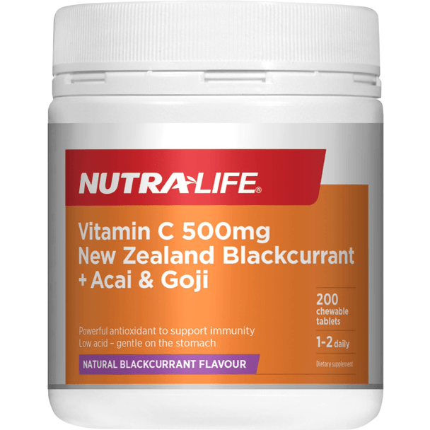 Nutra Life Vitamin C 500mg NZ Blackcurrant + Acai & Goji Tablets