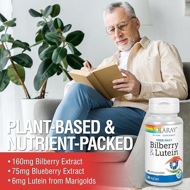 Solaray, Bilberry & Lutein, One Daily, 30 Easy-To-Swallow Capsules