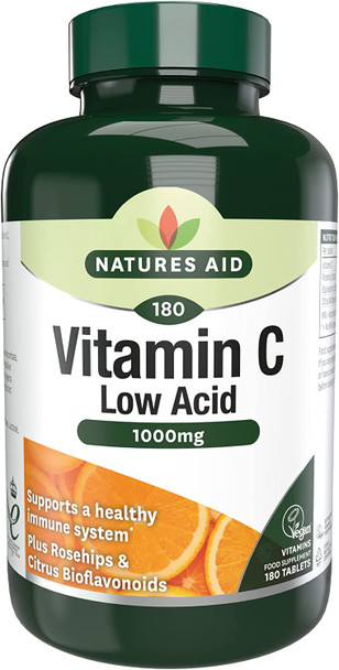 Natures Aid | Vitamin C - 1000Mg Low Acid 180 Tablets | 1 X 180 Tablet