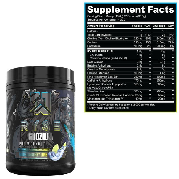 Ryse Godzilla Preworkout 20/40 Servings