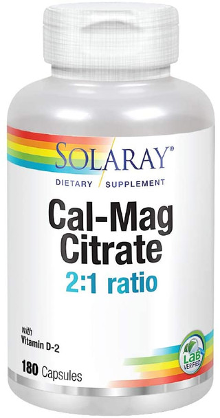 Solaray - Cal-Mag Citrate Capsules with Vitamin D 2:1 Ratio, 180 Counts