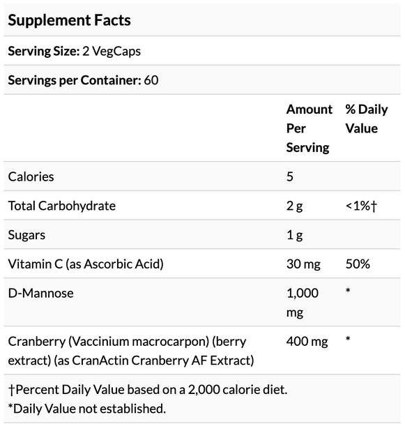 Solaray - D-Mannose with CranActin, Urinary Tract Health, 120 VegCaps