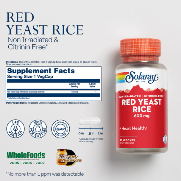 Solaray - Red Yeast Rice, 600 mg, 120 Veggie Caps