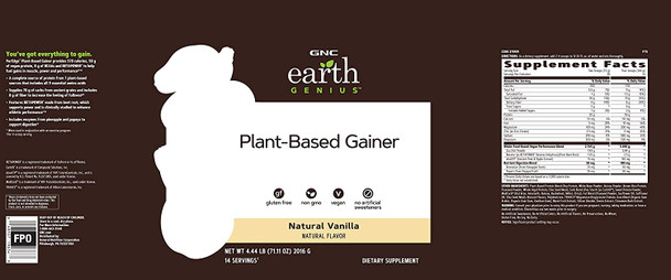 GNC Earth Genius PurEdge Plant-Based Gainer - Natural Vanilla, 14 Servings, 50 Grams of Plant-Based Protein