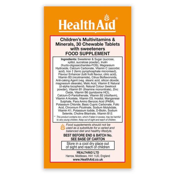 HealthAid Children's MultiVitamin + Minerals - 90 Vegetarian Tablets