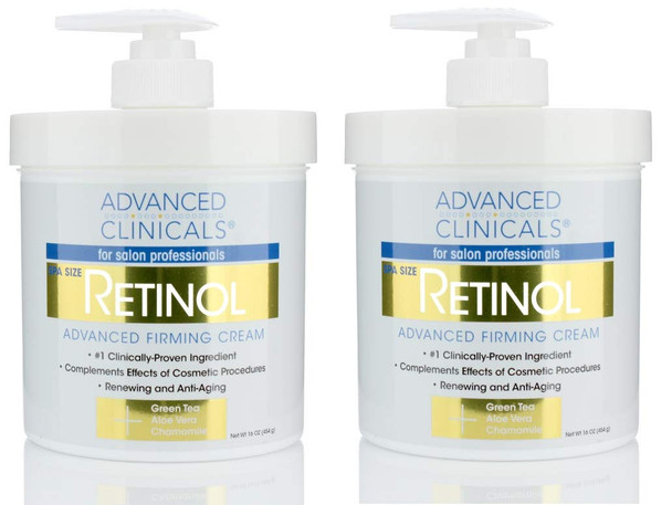 Advanced Clinicals Retinol Cream. Spa Size for Salon Professionals. Moisturizing Formula Penetrates Skin to Erase the Appearance of Fine Lines & Wrinkles. Fragrance Free. (Two - 16oz)