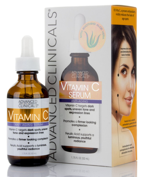 Advanced Clinicals Vitamin C Anti-aging Serum for Dark Spots, Uneven Skin Tone, Crows Feet and Expression Lines. (1.75oz)
