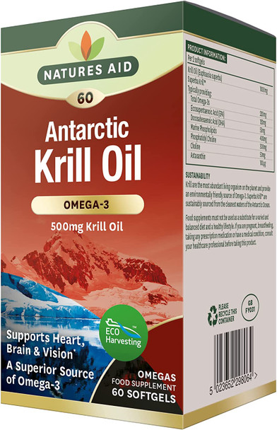 Natures Aid 500mg Krill Oil Capsules - Pack of 60 Capsules
