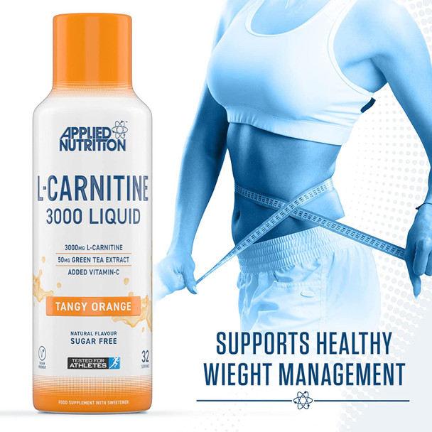 Applied Nutrition L Carnitine Liquid 3000 with Green Tea & Vitamin C, 3000mg L-Carnitine Per Serving, Natural Flavouring, Boosts Energy & Weight Management, Vegan Friendly, 480ml (Tangy Orange)