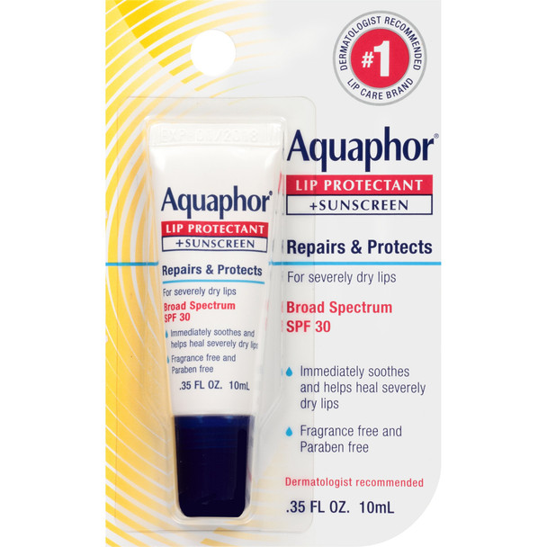 Aquaphor Lip Protectant and Sunscreen Ointment - Broad Spectrum SPF 30 - Relieves Chapped Lips - .35 fl. Oz. Tube