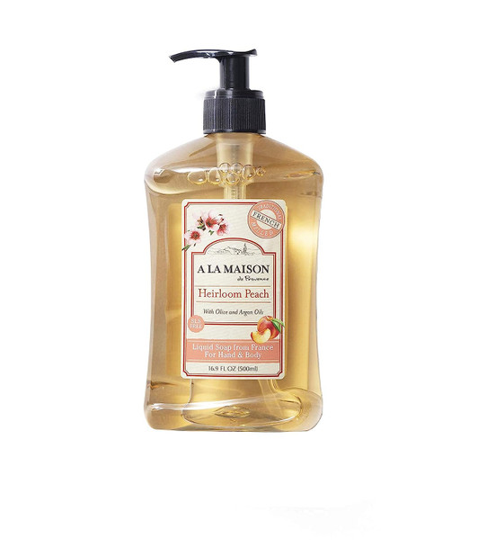 A LA MAISON Heirloom Peach Liquid Hand Soap - Triple French Milled Natural Moisturizing Soap (3 Pack, 16.9 oz Bottle)