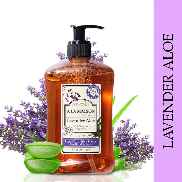 A LA MAISON Lavender Aloe Liquid Hand Soap - Triple French Milled Natural Moisturizing Soap (1 Pack, 16.9 oz Bottle)