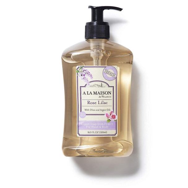 A LA MAISON Rose Lilac Liquid Hand Soap - Triple French Milled Natural Moisturizing Soap (3 Pack, 16.9 oz Bottle)