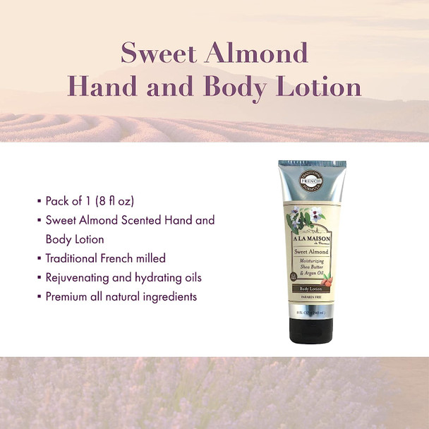 A LA MAISON Sweet Almond Lotion for Dry Skin - Natural Hand and Body Lotion (1 Pack, 8 oz Bottle)