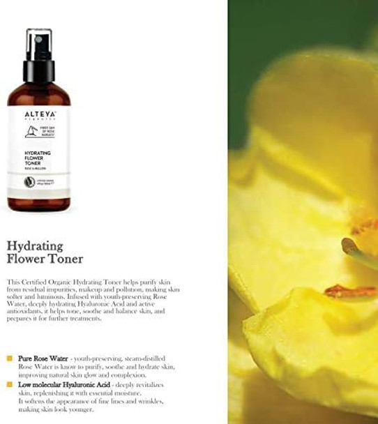 Alteya Certified Organic Rose & Mullein Hydrating Flower Toner - 4 Ounces