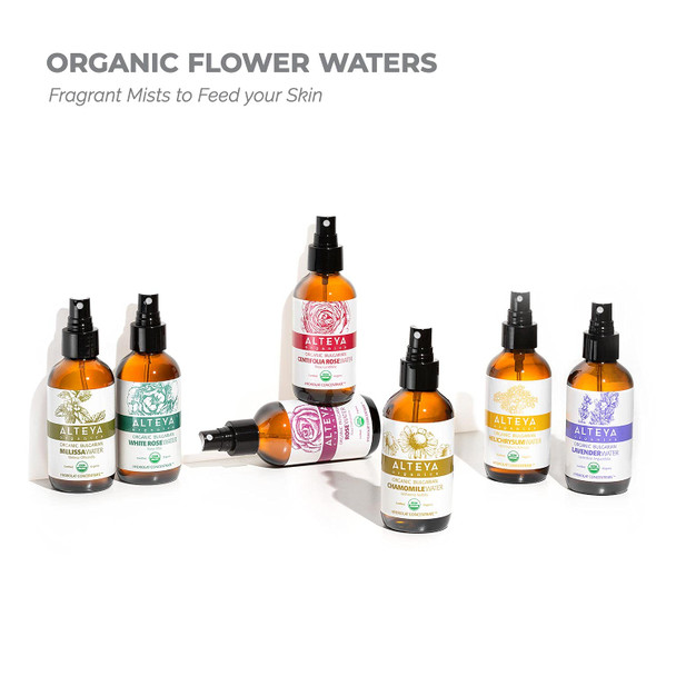 Alteya Organics Chamomile Water USDA Certified Organic Facial Toner, 4 Fl Oz/120mL Pure Bulgarian Anthemis Nobilis (Chamomile) Flower Water, Award-Winning Moisturizer Amber Glass Spray Bottle