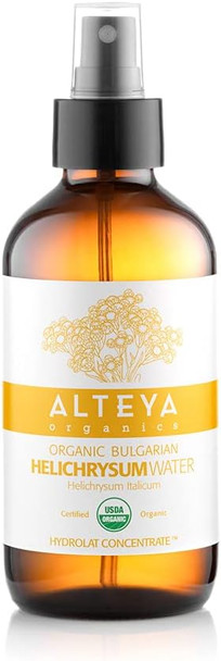 Alteya Organics Helichrysum Water USDA Certified Organic Facial Toner, 8 Fl Oz/240mL Pure Bulgarian Helichrysum Italicum (Immortelle) Flower Water, Award-Winning Moisturizer Amber Glass Spray Bottle