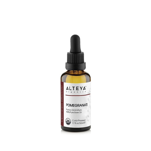 Alteya Organics Pomegranate Seed Oil, Certified Organic Carrier Oil, 1.7 Fl Oz, Cold Pressed 100% Pure Punica Granatum Base Oil