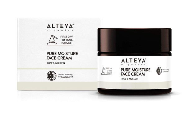 Alteya Organics Pure Moisture Face Cream Certified Organic Skin Care 1.7 Fl Oz/50 mL Rose & Mullein Award-Winning Day Care Provides long-lasting hydration and smooth complexion