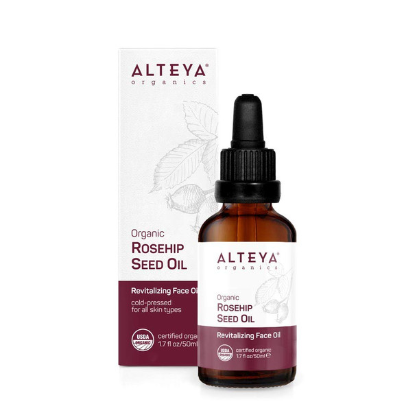 Alteya Rosehip Seed Oil USDA Certified Organic Face Oil, 1.7 Fl Oz/50mL Glass Bottles with , All-Natural Moisturizer