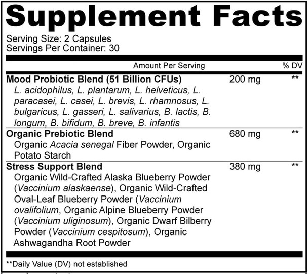 Amen Mood Probiotic Supplement 51 Billion CFU - Organic Prebiotics and Probiotics - Acidophilus Probiotic Pills, Fibers - Mood Organic Ashandha, Blueberries - Vegan & Non-GMO - 60 Capsules