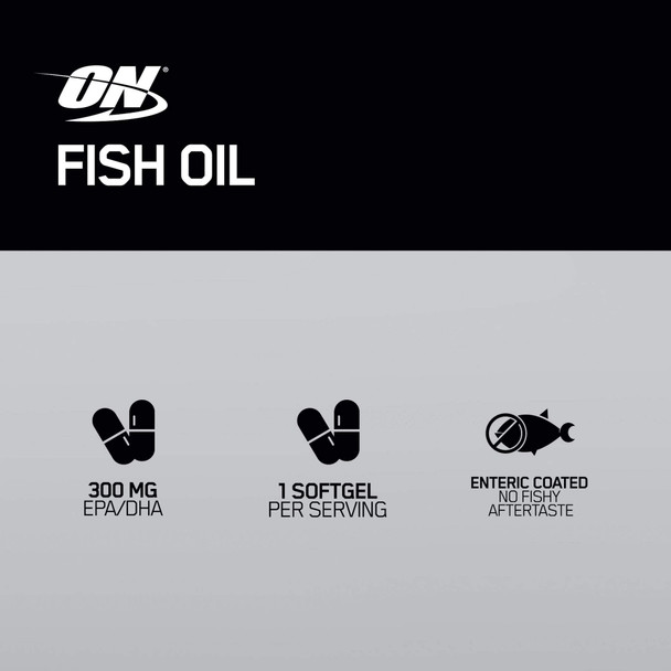 Optimum Nutrition ON Fish Oil, Enteric-coated Softgels with Vital Fatty Acids DHA and EPA, Omega 3 Food Supplement, Unflavoured, 200 Servings, 200 Capsules