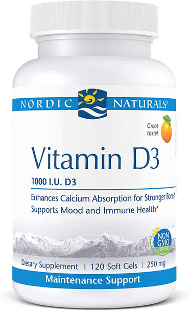 Nordic Naturals 1000 IU Vitamin D3 120 Softgels, Orange