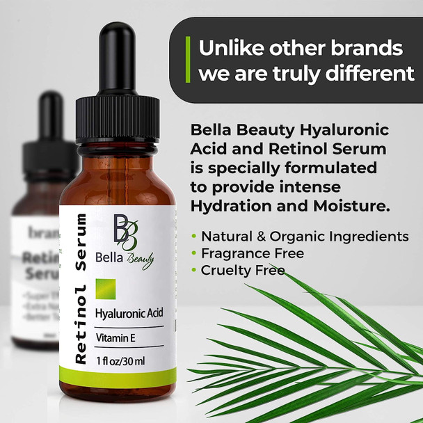 Anti Aging Hyaluronic Acid & Retinol Serum 2.5% for Face with Vitamin E For Oily Acne Skin Best Skin Care Retinoid Facial Moisturizer Reduce Fine Lines Wrinkle Dark Spots Pure Organic Ingredients