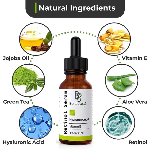 Anti Aging Hyaluronic Acid & Retinol Serum 2.5% for Face with Vitamin E For Oily Acne Skin Best Skin Care Retinoid Facial Moisturizer Reduce Fine Lines Wrinkle Dark Spots Pure Organic Ingredients