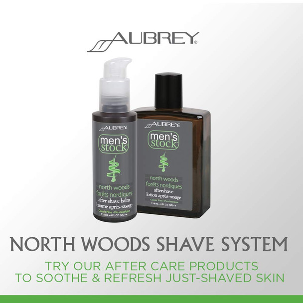 Aubrey Mens Stock North Woods Shave Cream | Invigorating Formula For A Smooth, Close Shave | Avocado & Wheat Germ Oils | Classic Pine Scent | 6oz