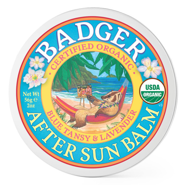 Badger - After Sun Balm, Blue Tansy & Lavender, Rescue Balm, Soothing & Cooling Balm for Tight Dry Skin After Sun Exposure, Certified Organic, 2 oz