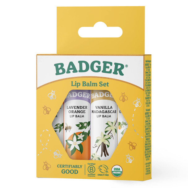 Badger - Classic Lip Balm Gold Box with Aloe, Extra Virgin Olive Oil, Beeswax & Essential Oils, Lip Balm Variety Pack, Certified Organic, 0.15 oz (4 Pack)