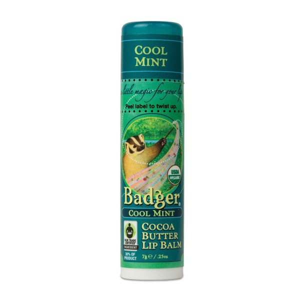 Badger - Cocoa Butter Lip Balm, Cool Mint, Certified Organic Lip Balm, Fair Trade, Natural Lip Balm, Lip Butter, Lip Balm Cocoa Butter, Cocoa Care Lip Balm, 0.25 oz
