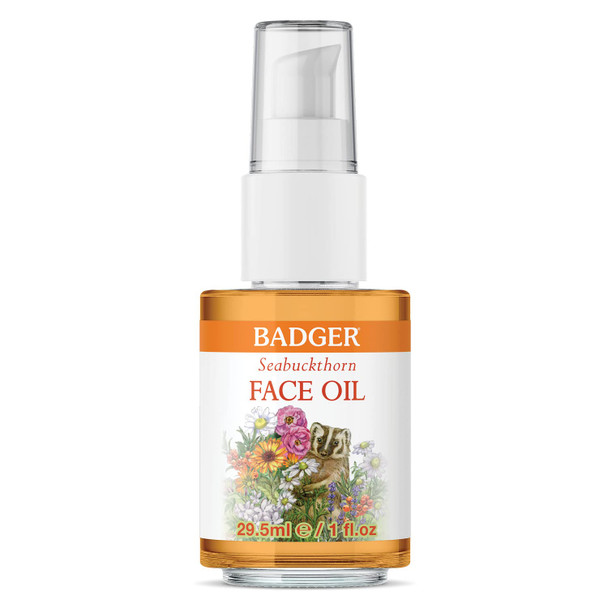 Badger - Face Oil, Seabuckthorn, Certified Organic, Seabuckthorn Oil, Organic Face Oil, Moisturizing Facial Oil, Natural Face Oil, 1 oz Glass Bottle